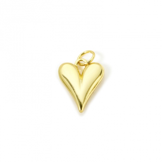 Image de 2 Pcs Breloques La Saint Valentin Respectueux de la Nature en Laiton Plaqué Or Véritable 18K Cœur 18mm x 11mm
