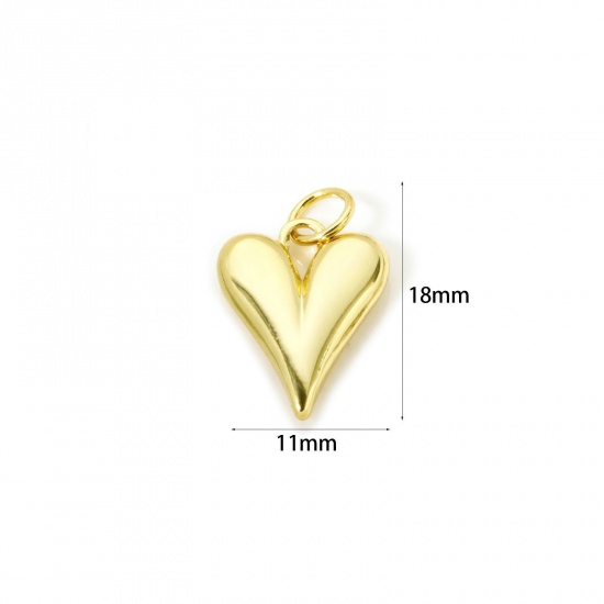Image de 2 Pcs Breloques La Saint Valentin Respectueux de la Nature en Laiton Plaqué Or Véritable 18K Cœur 18mm x 11mm