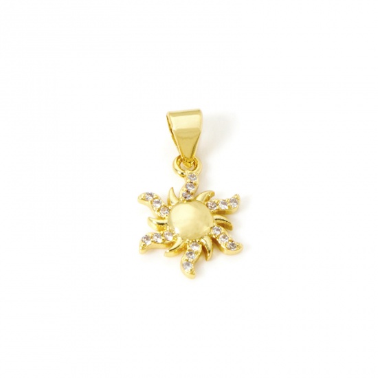 Picture of 1 Piece Eco-friendly Brass Galaxy Charm Pendant 18K Real Gold Plated Sun Clear Cubic Zirconia 19mm x 11mm