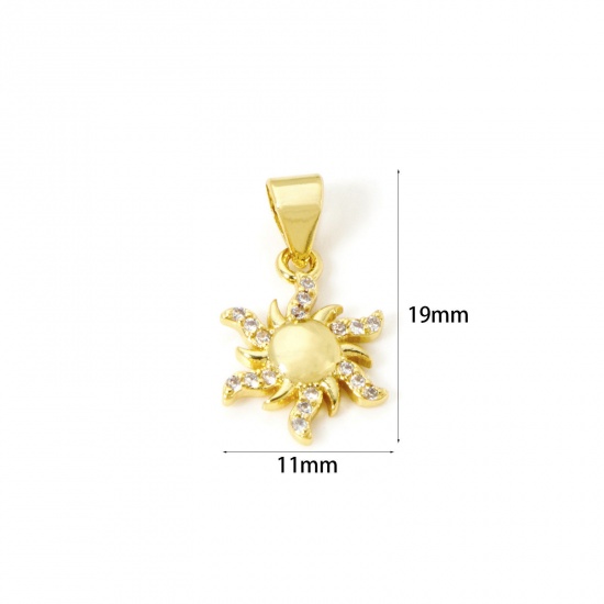 Picture of 1 Piece Eco-friendly Brass Galaxy Charm Pendant 18K Real Gold Plated Sun Clear Cubic Zirconia 19mm x 11mm