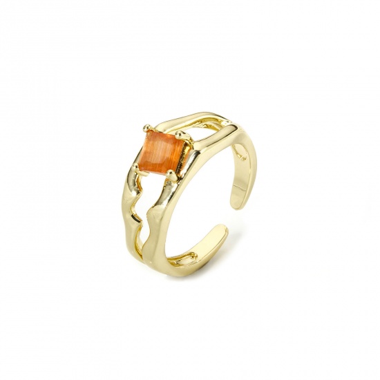 Picture of 1 Piece Eco-friendly Stylish 18K Real Gold Plated Orange Brass & Resin Open Rings For Women 16.9mm(US Size 6.5)
