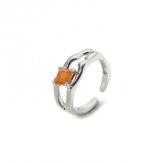 Picture of 1 Piece Eco-friendly Stylish Real Platinum Plated Orange Brass & Resin Open Rings For Women 16.9mm(US Size 6.5)