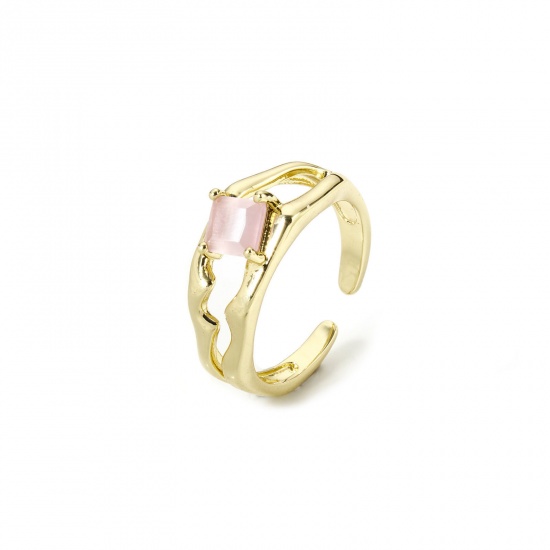 Picture of 1 Piece Eco-friendly Stylish 18K Real Gold Plated Pink Brass & Resin Open Rings For Women 16.9mm(US Size 6.5)