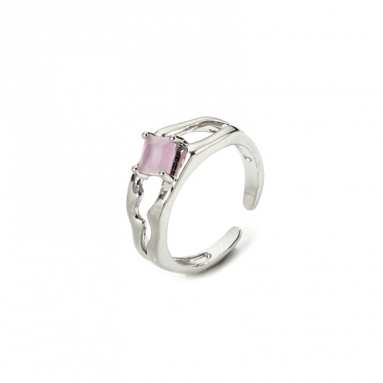 Picture of 1 Piece Eco-friendly Stylish Real Platinum Plated Purple Brass & Resin Open Rings For Women 16.9mm(US Size 6.5)