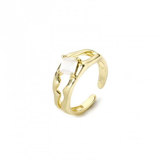 Picture of 1 Piece Eco-friendly Stylish Valentine's Day 18K Real Gold Plated White Brass & Resin Open Rings For Women 16.9mm(US Size 6.5)