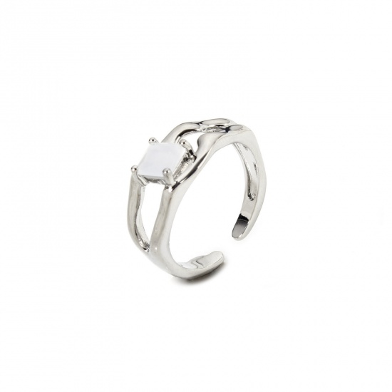 Picture of 1 Piece Eco-friendly Stylish Real Platinum Plated White Brass & Resin Open Rings For Women 16.9mm(US Size 6.5)
