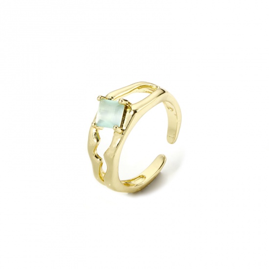 Picture of 1 Piece Eco-friendly Stylish 18K Real Gold Plated Green Brass & Resin Open Rings For Women 16.9mm(US Size 6.5)
