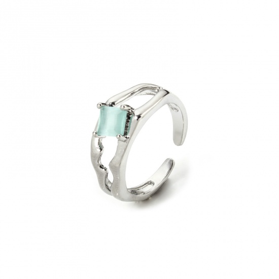 Picture of 1 Piece Eco-friendly Stylish Valentine's Day Real Platinum Plated Green Brass & Resin Open Rings For Women 16.9mm(US Size 6.5)