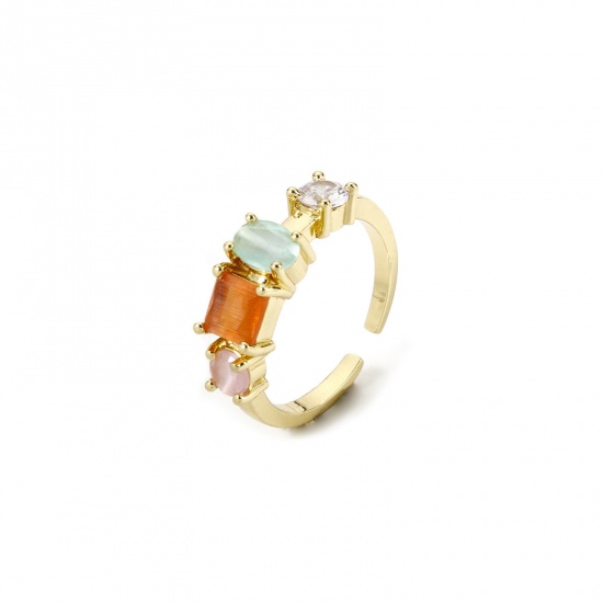 Picture of 1 Piece Eco-friendly Stylish Valentine's Day 18K Real Gold Plated Multicolor Brass & Resin Open Rings For Women 16.9mm(US Size 6.5)