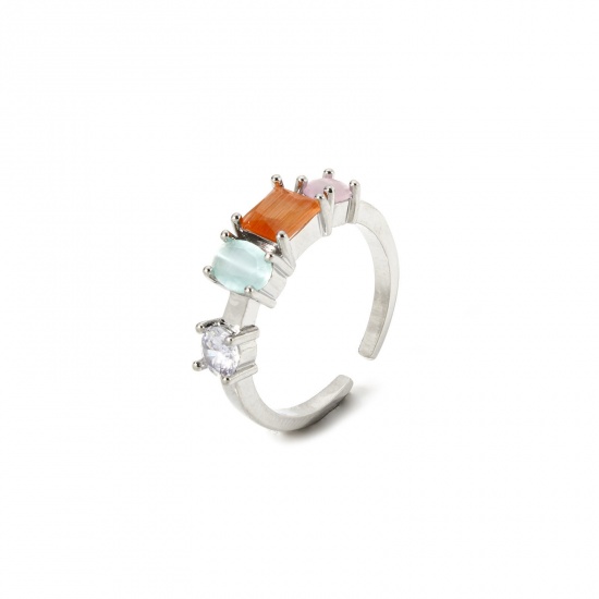 Picture of 1 Piece Eco-friendly Stylish Valentine's Day Real Platinum Plated Multicolor Brass & Resin Open Rings For Women 16.9mm(US Size 6.5)