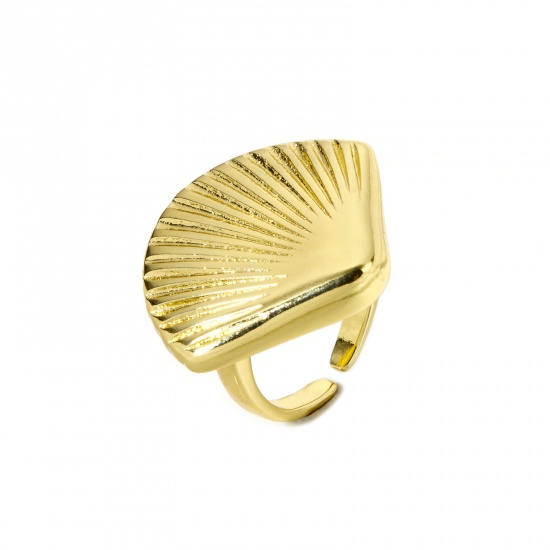 Image de 1 Pièce Bagues Ouvert Bijoux d'Océan en Laiton Respectueux de la Nature À la Mode Plaqué Or Véritable 18K Coquille Pour Femmes 16.9mm (Taille d'US 6.5)