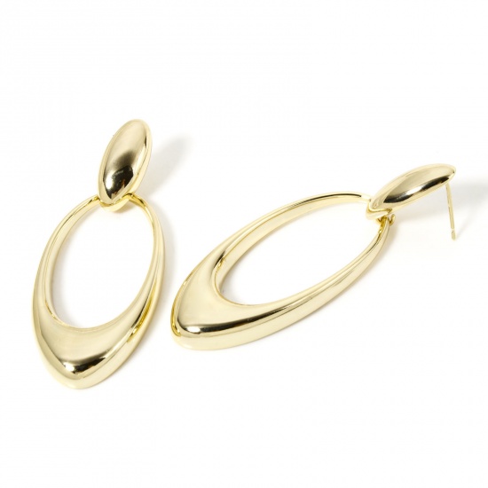 Immagine di 1 Paio Ecologico Elegante 18K Vero Oro Placcato Ottone Olive Con Tappi Orecchino Per Donne Festa 6.6cm x 2.4cm, Posta / Filo Dimensione: 0.8mm