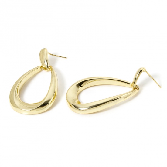 Immagine di 1 Paio Ecologico Elegante 18K Vero Oro Placcato Ottone Goccia Con Tappi Orecchino Per Donne Festa 4.4cm x 2.3cm, Posta / Filo Dimensione: 0.8mm