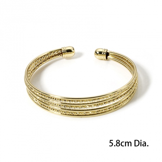Picture of 1 Piece Eco-friendly Retro Brass Hollow Open Cuff Bangles Bracelets For Women Party 5.8cm Dia.