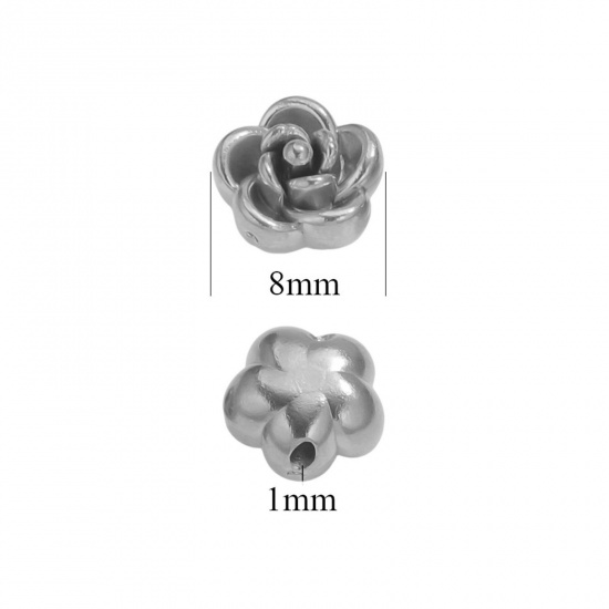 Image de 5 Pcs Perles pour DIY Fabrication de Bijoux en 304 Acier Inoxydable Respectueux de la Nature Argent Mat Rose 3D 8mm Dia., Trou: env. 1mm