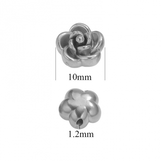 Image de 5 Pcs Perles pour DIY Fabrication de Bijoux en 304 Acier Inoxydable Respectueux de la Nature Argent Mat Rose 3D 10mm Dia., Trou: env. 1.2mm