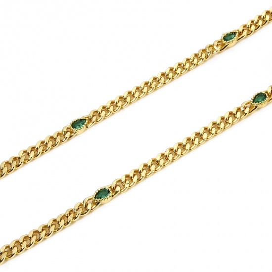 Imagen de 1 M Respetuoso del Medio Ambiente Latón Cadenas de Curb Para Accesorios Hechos a Mano para Hacer Joyas Gota 18K Oro Real Chapado Verde 4.5mm