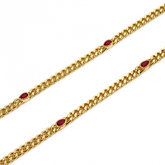 Imagen de 1 M Respetuoso del Medio Ambiente Latón Cadenas de Curb Para Accesorios Hechos a Mano para Hacer Joyas Gota 18K Oro Real Chapado Rojo 4.5mm