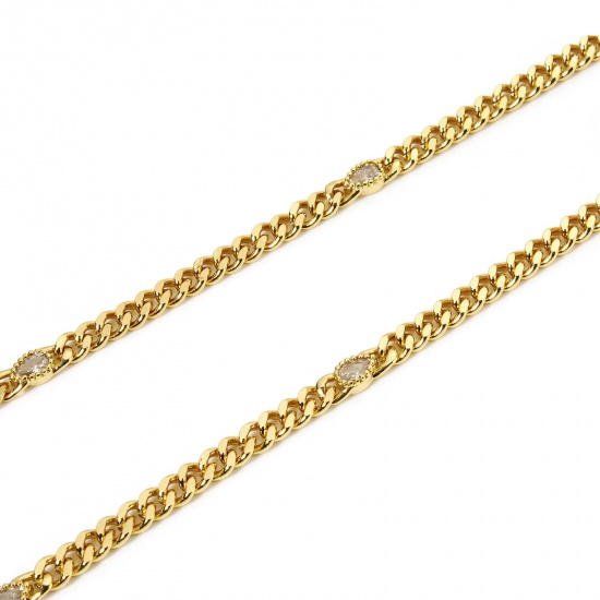 Imagen de 1 M Respetuoso del Medio Ambiente Latón Cadenas de Curb Para Accesorios Hechos a Mano para Hacer Joyas Gota 18K Oro Real Chapado Transparente 4.5mm