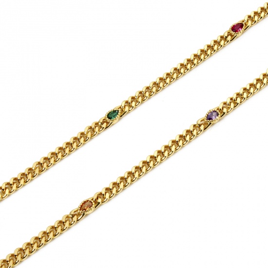 Imagen de 1 M Respetuoso del Medio Ambiente Latón Cadenas de Curb Para Accesorios Hechos a Mano para Hacer Joyas Gota 18K Oro Real Chapado Multicolor 4.5mm