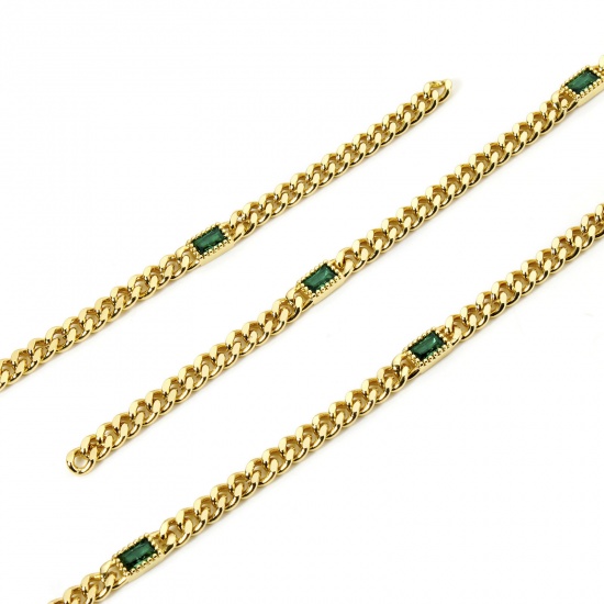 Bild von 1 Meter Umweltfreundlich Messing Panzerkette Kette Für handgefertigte Schmuckherstellung Rechteck 18K Echtgold plattiert Grün 4.5mm