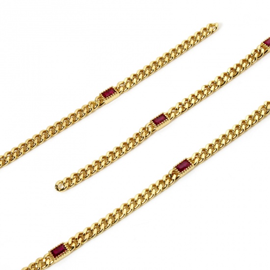 Bild von 1 Meter Umweltfreundlich Messing Panzerkette Kette Für handgefertigte Schmuckherstellung Rechteck 18K Echtgold plattiert Rot 4.5mm