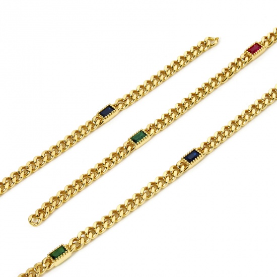 Bild von 1 Meter Umweltfreundlich Messing Panzerkette Kette Für handgefertigte Schmuckherstellung Rechteck 18K Echtgold plattiert Bunt 4.5mm