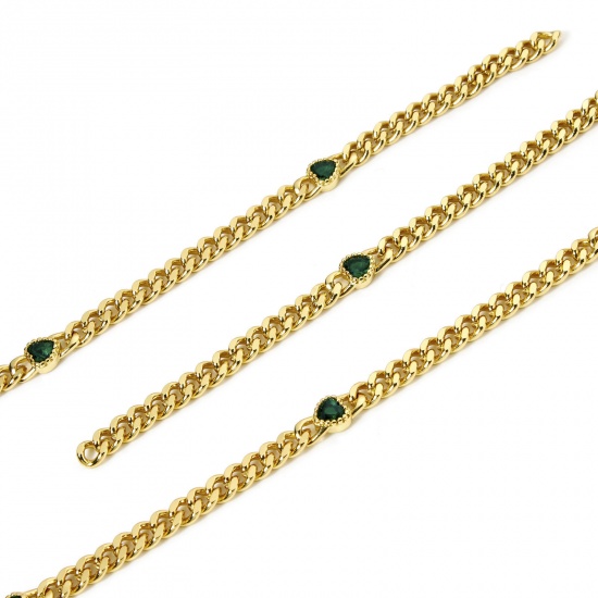 Imagen de 1 M Respetuoso del Medio Ambiente Latón Cadenas de Curb Para Accesorios Hechos a Mano para Hacer Joyas Corazón 18K Oro Real Chapado Verde 4.5mm