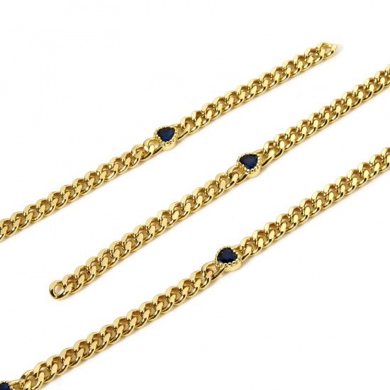 Imagen de 1 M Respetuoso del Medio Ambiente Latón Cadenas de Curb Para Accesorios Hechos a Mano para Hacer Joyas Corazón 18K Oro Real Chapado Azul Oscuro 4.5mm