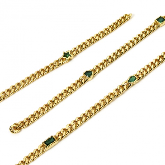 Bild von 1 Meter Umweltfreundlich Messing Panzerkette Kette Für handgefertigte Schmuckherstellung Geometrie 18K Echtgold plattiert Grün 4.5mm