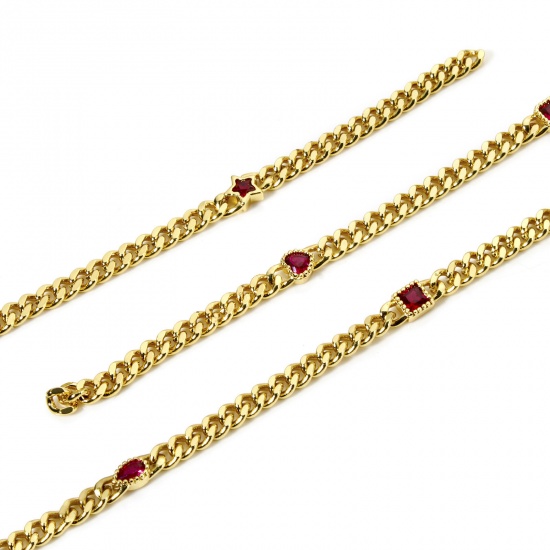 Bild von 1 Meter Umweltfreundlich Messing Panzerkette Kette Für handgefertigte Schmuckherstellung Geometrie 18K Echtgold plattiert Rot 4.5mm