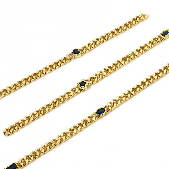 Bild von 1 Meter Umweltfreundlich Messing Panzerkette Kette Für handgefertigte Schmuckherstellung Geometrie 18K Echtgold plattiert Dunkelblau 4.5mm