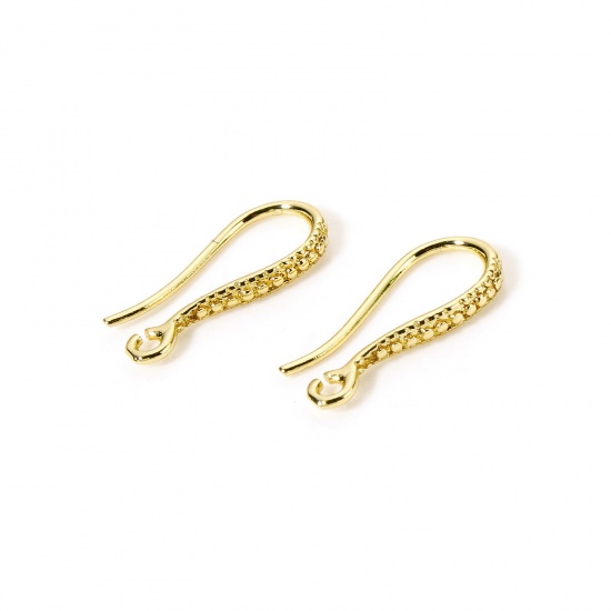 Picture of 2 PCs Eco-friendly Brass Ear Wire Hooks Earrings For DIY Jewelry Making Accessories 18K Real Gold Plated 16mm x 7mm, Post/ Wire Size: 0.7mm