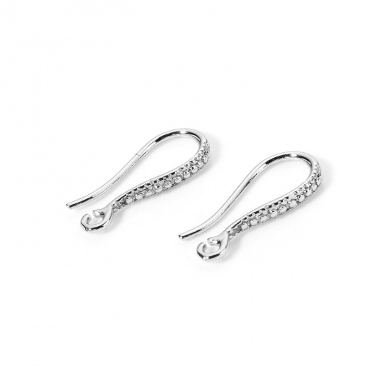 Picture of 2 PCs Eco-friendly Brass Ear Wire Hooks Earrings For DIY Jewelry Making Accessories Real Platinum Plated 16mm x 7mm, Post/ Wire Size: 0.7mm