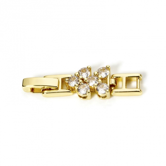 Imagen de 1 Unidad Respetuoso del Medio Ambiente Latón Cierres de Plegable Punta de Flecha 18K Oro Real Chapado Claro Circón Artificial 3.3cm x 0.9cm