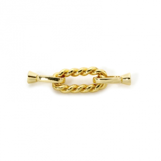 Imagen de 1 Juego Respetuoso del Medio Ambiente Latón Cierres de Plegable Óvalo 18K Oro Real Chapado 3.5cm x 0.8cm