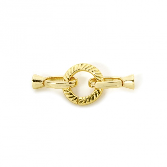 Imagen de 1 Juego Respetuoso del Medio Ambiente Latón Cierres de Plegable Anillo 18K Oro Real Chapado 3cm x 1.2cm