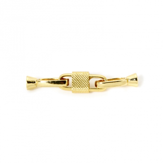 Imagen de 1 Juego Respetuoso del Medio Ambiente Latón Cierres de Plegable Cilíndrico 18K Oro Real Chapado 3.4cm x 0.6cm