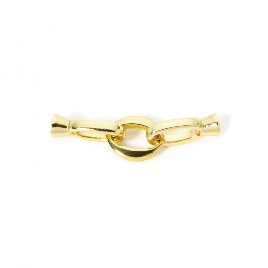 Imagen de 1 Juego Respetuoso del Medio Ambiente Latón Cierres de Plegable Óvalo 18K Oro Real Chapado 3cm x 0.8cm