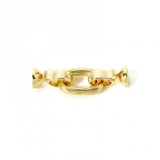 Imagen de 1 Juego Respetuoso del Medio Ambiente Latón Cierres de Plegable Óvalo 18K Oro Real Chapado 3.4cm x 1.1cm