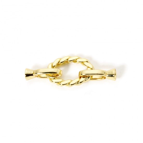 Imagen de 1 Juego Respetuoso del Medio Ambiente Latón Cierres de Plegable Óvalo 18K Oro Real Chapado 3.4cm x 1.2cm