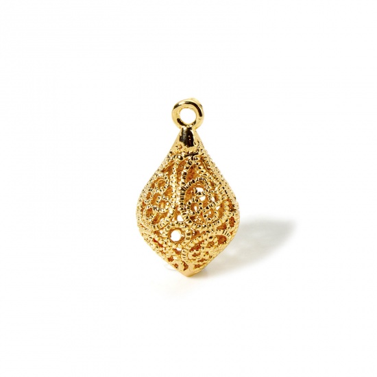 Immagine di 2 Pz Ecologico Ottone Ciondoli 18K Vero Oro Placcato Rombo 3D 23mm x 13mm