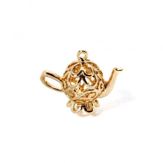 Immagine di 2 Pz Ecologico Ottone Ciondoli 18K Vero Oro Placcato Teiera 3D 22mm x 19mm