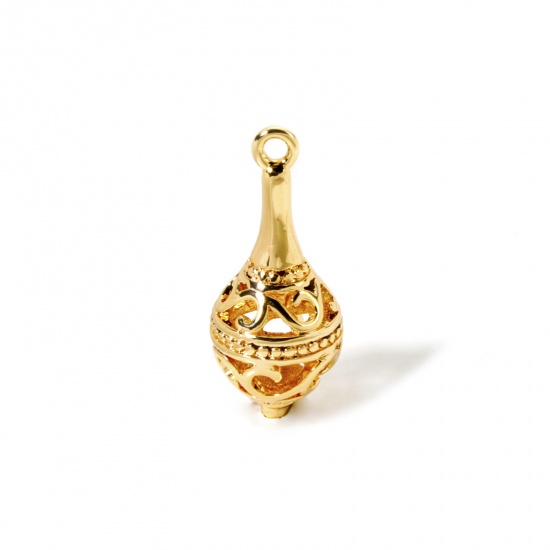 Immagine di 2 Pz Ecologico Ottone Ciondoli 18K Vero Oro Placcato Goccia 3D 23mm x 10mm