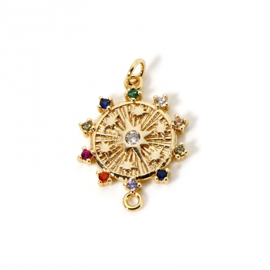 Bild von 1 Stück Umweltfreundlich Messing Galaxis Charms 18K Echtgold plattiert Sonne Micro Pave Bunt Kubischer Zirkon 27mm x 18mm