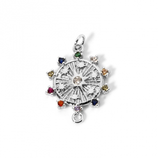 Bild von 1 Stück Umweltfreundlich Messing Galaxis Charms Echt Platin plattiert Sonne Micro Pave Bunt Kubischer Zirkon 27mm x 18mm