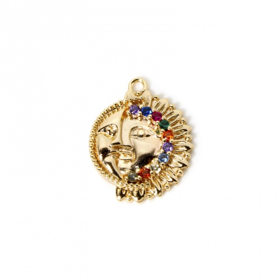 Bild von 1 Stück Umweltfreundlich Messing Galaxis Charms 18K Echtgold plattiert Sonne Micro Pave Bunt Kubischer Zirkon 20mm x 16mm