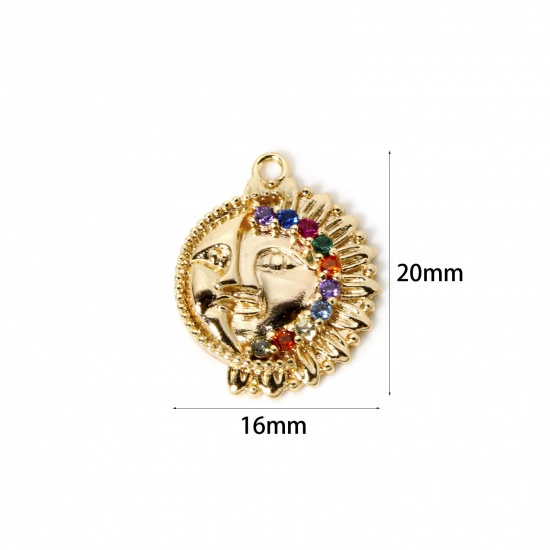 Bild von 1 Stück Umweltfreundlich Messing Galaxis Charms 18K Echtgold plattiert Sonne Micro Pave Bunt Kubischer Zirkon 20mm x 16mm