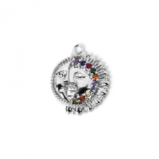 Bild von 1 Stück Umweltfreundlich Messing Galaxis Charms Echt Platin plattiert Sonne Micro Pave Bunt Kubischer Zirkon 20mm x 16mm