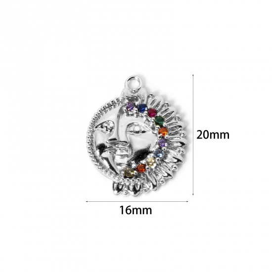 Bild von 1 Stück Umweltfreundlich Messing Galaxis Charms Echt Platin plattiert Sonne Micro Pave Bunt Kubischer Zirkon 20mm x 16mm